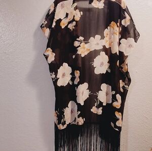 Kimono Vera Sheer Floral Kimono with Fringe